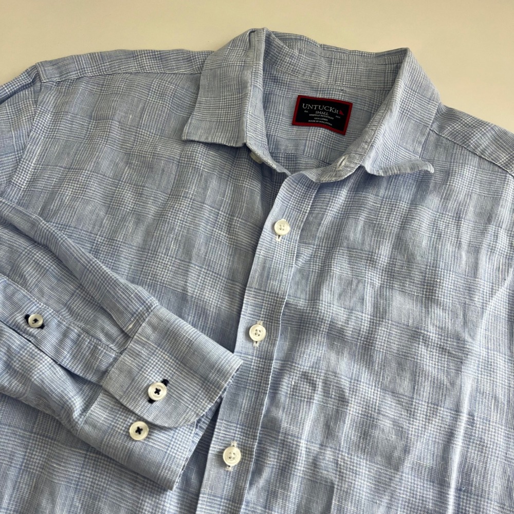 UNTUCKit Torontel Linen WR Blue Long‎ Sleeve Button Down Men's Small